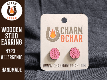 Brain Wood Stud Earrings - Nerdy Fashion Earring - Stud Earring - Charm and Char
